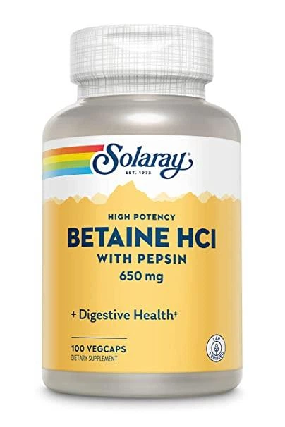 Бетаин HCL и пепсин Solaray HCL with Pepsin капсулы по 650 мг №100 - Фото 1 Бетаин HCL и пепсин Solaray HCL with Pepsin капсулы по 650 мг №100 - изображение 1