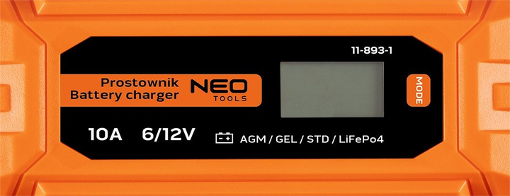 Зарядний пристрій NEO Tools 10 A 160 Вт 3 - 200 Ач для кислотних / AGM / GEL акумуляторів 11-893-1 (5907558495140) - зображення 3
