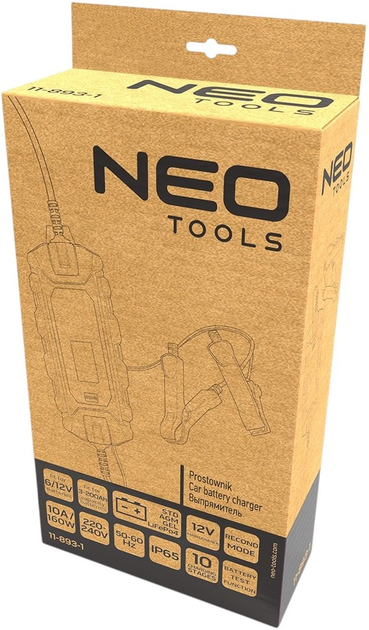 Зарядний пристрій NEO Tools 10 A 160 Вт 3 - 200 Ач для кислотних / AGM / GEL акумуляторів 11-893-1 (5907558495140) - зображення 7