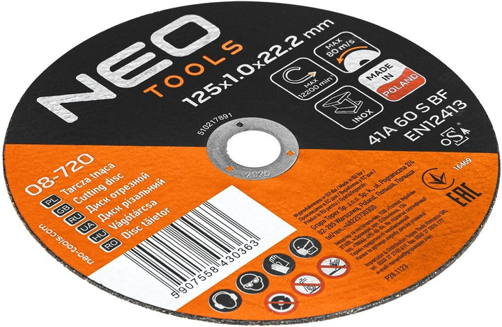 Zestaw tarcz tnących do metalu NEO Tools 125 x 1 x 22.2 mm 41 A60-S-BF 100 szt. 08-722 (5907558472363) - obraz 3