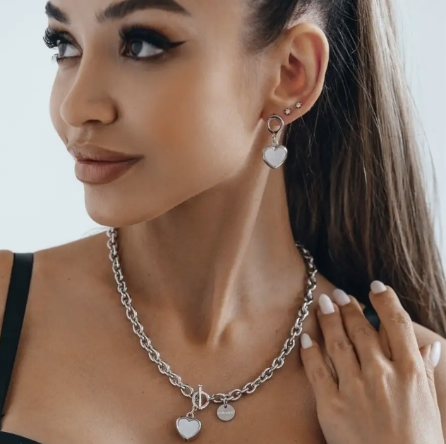 Серьги висячие бижутерия удлиненная Сердце Серебристый - изображение 3