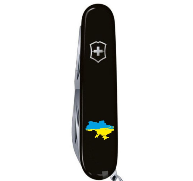 Складной швейцарский нож Victorinox Spartan Army, 12 функций, 91 мм, черный с эмблемой «Карта Украины» (Vx13603.3_T1166u) - изображение 4