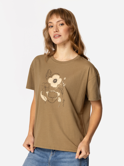 Футболка бавовняна жіноча Lee Cooper Flowers7-1145 XL Хакі (5905991729075) - зображення 1