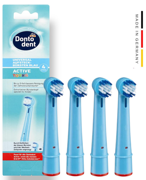 Дитячі насадки для зубної щітки DontoDent сумісна з Oral-B Braun Vitality Active Young Kids Універсальні 4 шт./уп. Сині - зображення 1