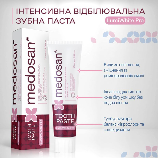 Інтенсивна відбілювальна зубна паста Medosan LumiWhite Pro 75 мл (4823109411678) - зображення 3