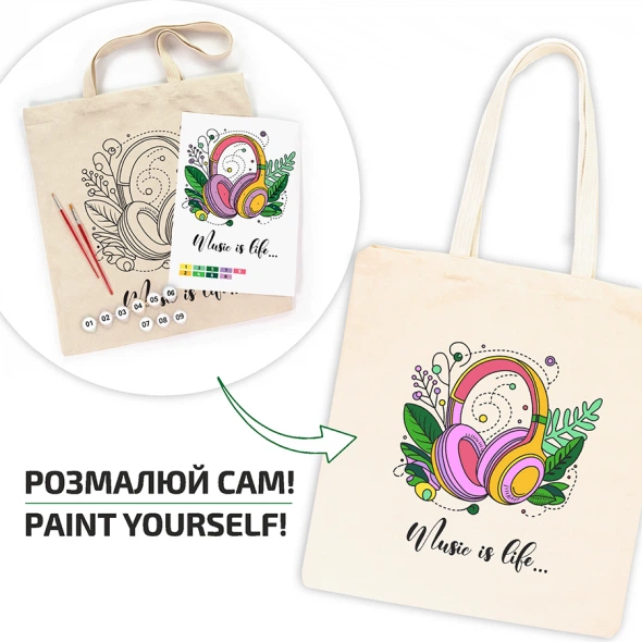 Набор экосумка-раскраска Rosa Talent Music is Life хлопок 38х42 см (4823098544654) - изображение 2