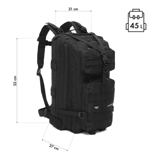 Рюкзак тактичний Nils Camp Ranger NC3902 45L Чорний (5908261681875) - зображення 7
