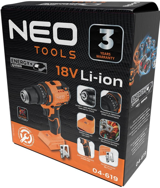 Akumulatorowa wiertarko-wkrętarka NEO Tools Energy+ 95 Nm 04-619 bez akumulatora i ładowarki (5907558498189) - obraz 9