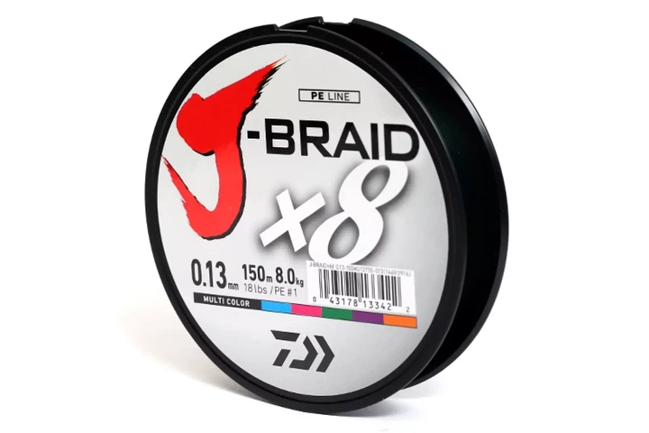 Шнур Daiwa J-Braid X8 0.18мм 150м 12кг (мультиколор) (3201100605) - Фото 1 Шнур Daiwa J-Braid X8 0.18мм 150м 12кг (мультиколор) (3201100605) - зображення 1