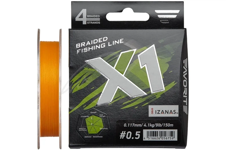 Шнур Favorite X1 PE 4x 150м #0.5/0.117мм 9lb/ 4.1кг (оранжевый) (3200312002) - Фото 1 Шнур Favorite X1 PE 4x 150м #0.5/0.117мм 9lb/ 4.1кг (оранжевый) (3200312002) - изображение 1