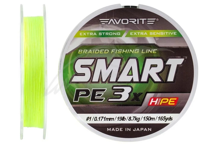 Шнур Favorite Smart PE 3x 150м #1/0.171мм 19lb/ 8.7кг (желтый) (3200307009) - Фото 1 Шнур Favorite Smart PE 3x 150м #1/0.171мм 19lb/ 8.7кг (желтый) (3200307009) - изображение 1