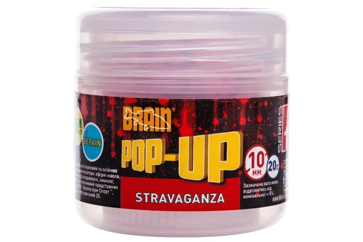 Бойлы Brain Pop-Up F1 Stravaganza (клубника с икрой) 10мм/ 20г (8101001016) - Фото 1 Бойлы Brain Pop-Up F1 Stravaganza (клубника с икрой) 10мм/ 20г (8101001016) - изображение 1