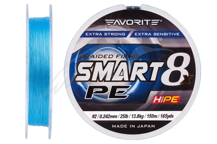 Шнур Favorite Smart PE 8x 150м #2/0.242мм 25lb/ 13.8кг (голубой) (3200310007) - Фото 1 Шнур Favorite Smart PE 8x 150м #2/0.242мм 25lb/ 13.8кг (голубой) (3200310007) - изображение 1