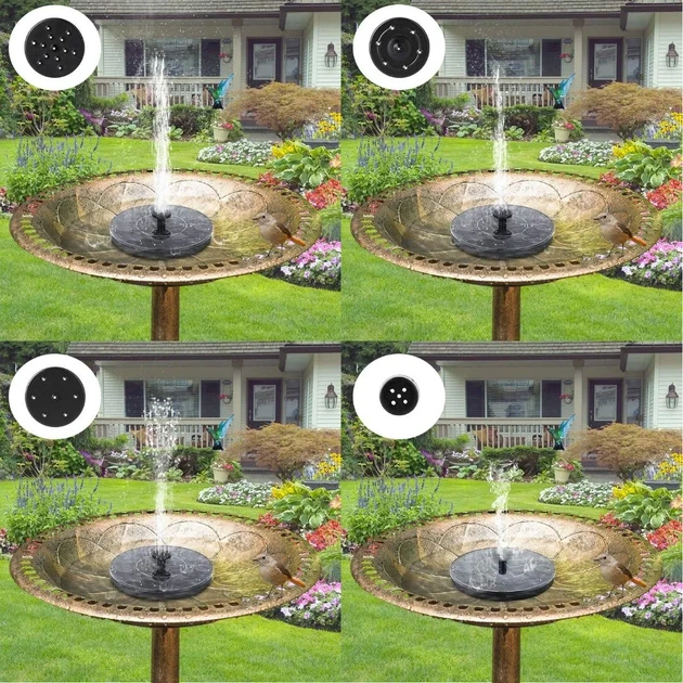 Плавающий садовый фонтан с солнечной панелью и разными насадками Solar Fountain Черный - изображение 4