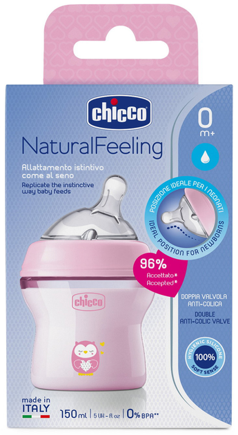 Butelka do karmienia Chicco Natural Feeling Color 0 m+ plastikowa 150 ml Różowa (8058664153619) - obraz 3