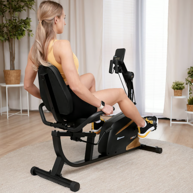 Горизонтальный велотренажер Hop-Sport HS-045L Volt магнитный золотистый - изображение 6