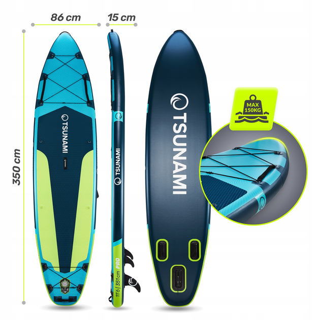 Надувна SUP дошка TSUNAMI PRO 350 см з веслом T14 (P-5905973405621) - зображення 6