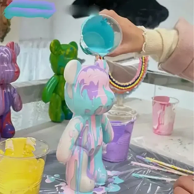 Флюидный мишка DIY Creative Fluid Bear, 23см, с красками 3 шт / Набор раскраска для творчества медвежонок - изображение 2
