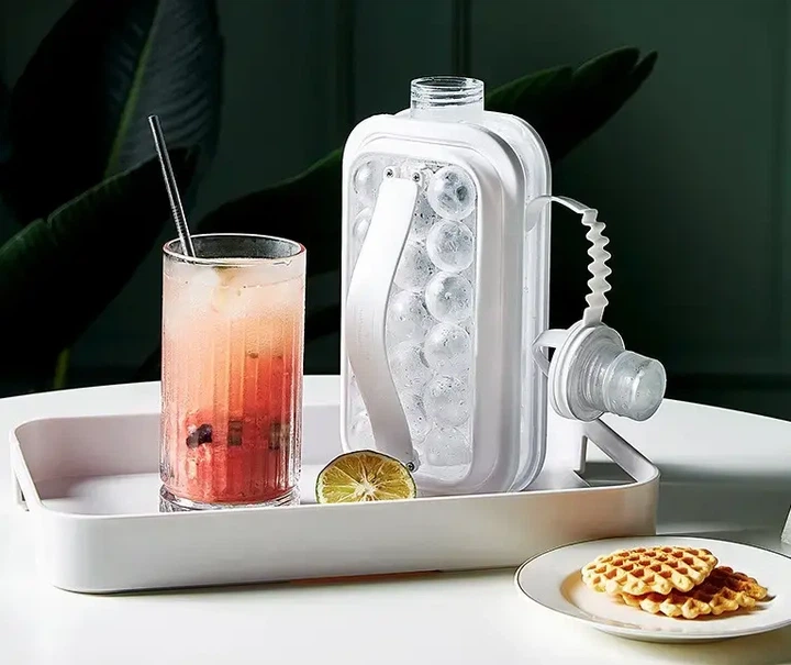 Портативная силиконовая форма для льда бутылка 2 в 1 ICE CUBE TRAY складная на 17 шариков - изображение 3