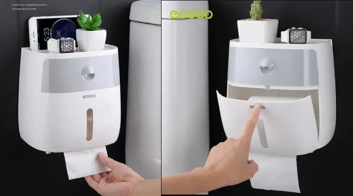 Держатель для туалетной бумаги и полотенец Ecoco 20,5 см пластиковый с ящиком - изображение 4