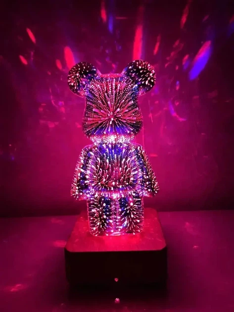 3D лампа Кришталевий Ведмедик Феєрверк Ведмідь Bearbick декоративний скляний нічник світлодіодний світильник 16 кольорів LED - зображення 2