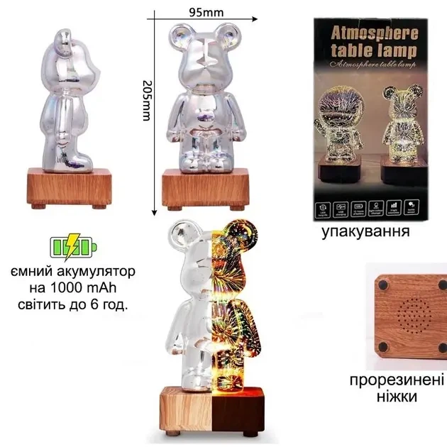 3D лампа Кришталевий Ведмедик Феєрверк Ведмідь Bearbick декоративний скляний нічник світлодіодний світильник 16 кольорів LED - зображення 5