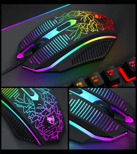 Игровой комплект клавиатура и мышь наушники коврик 4в1 Linmoni TF-400 Kit с RGB подсветкой для геймеров - изображение 4