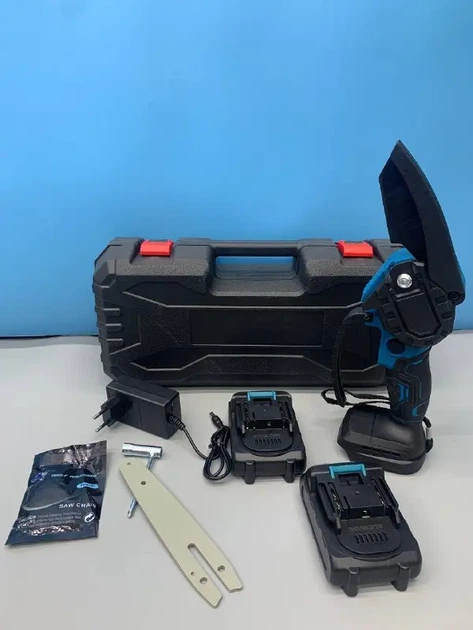 Безщіткова Акумуляторна ланцюгова міні-пила 6 inch Electric SAW BLUE кейсом / 2 акумулятори 4А/год 8644 - зображення 3