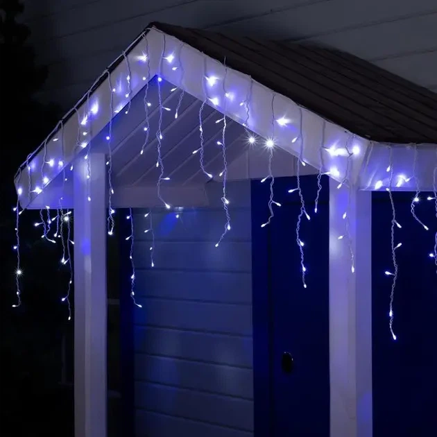 Новогодняя праздничная гирлянда бахрома 120 Led прозрачный провод 3х0.5 м Холодный белый - изображение 8