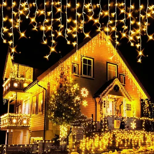 Новогодняя праздничная гирлянда бахрома 120 Led прозрачный провод 3х0.5 м Холодный белый - изображение 5