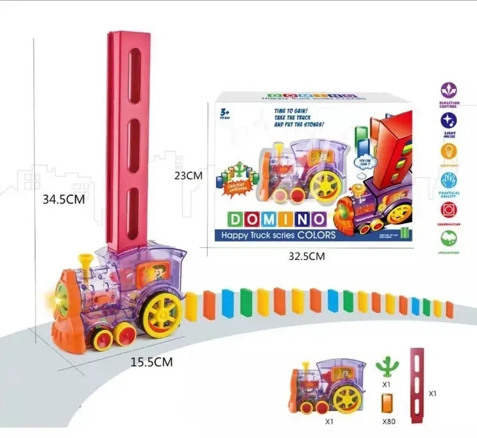 Конструктор іграшка-поїзд доміно, DOMINO Happy Truck sciries COLORS 60 деталей - зображення 2