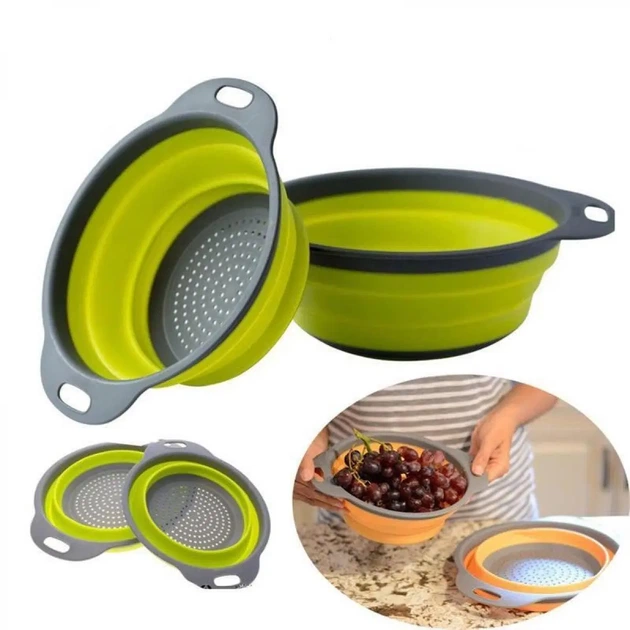 Дуршлаг силиконовый складной большой + маленький Collapsible filter baskets - изображение 2