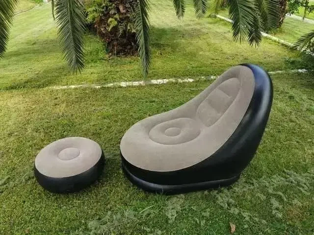 Надувной диван с пуфом Air Sofa / Надувное велюровое кресло с пуфиком Черный, Серый - изображение 8
