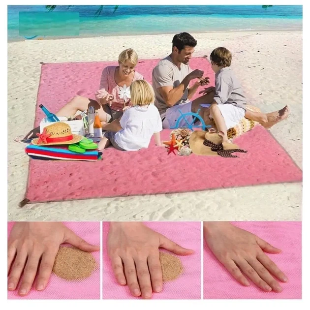 Пляжная чудо подстилка Sand Free Mat Анти-песок, голубая - Фото 4 Пляжная чудо подстилка Sand Free Mat Анти-песок, голубая - изображение 4
