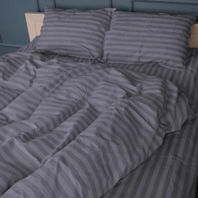 Простынь на резинке MirSon двуспальная 150x190+25 см Stripe 17-0601 Gray Бязь (2200008049232) - изображение 2