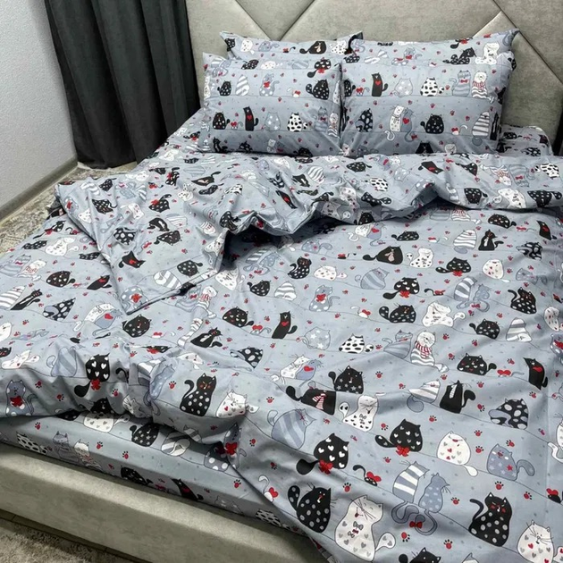 Комплект постельного белья Sweet-Dream Влюбленные коты 150 х 215 см полуторный серый - Фото 2 Комплект постельного белья Sweet-Dream Влюбленные коты 150 х 215 см полуторный серый - изображение 2