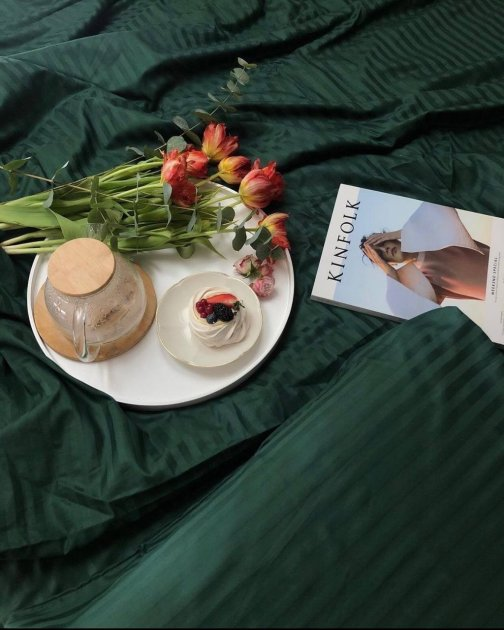 Комплект постельного белья Sweet-Dream Полоска 150 х 215 см полуторный изумрудный - изображение 2