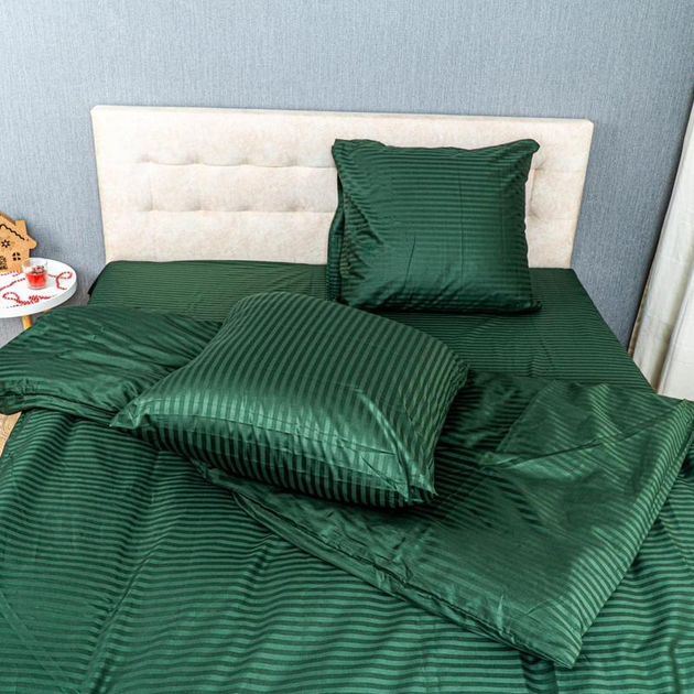 Комплект постельного белья Sweet-Dream Страйп сатин темно-зелений 150 х 215 см полуторный изумрудный - изображение 3
