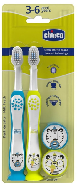 Szczoteczka do zębów dla dzieci Chicco Milk Teeth Tygrys Panda 3-6 lat 2 szt (8058664174751) - obraz 1