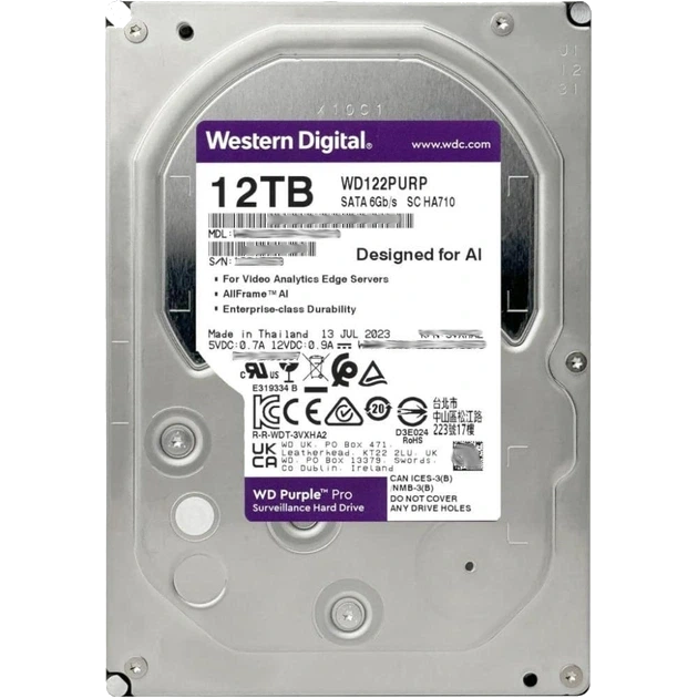 Жесткий диск внутренний Western Digital WD122PURP 12 ТБ - Фото 1 Жесткий диск внутренний Western Digital WD122PURP 12 ТБ - изображение 1