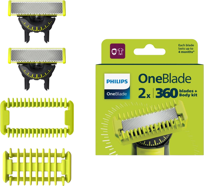 Набір змінних лез Philips OneBlade 360 QP624/50 з аксесуарами для тіла 2 шт (8720689031875) - зображення 1