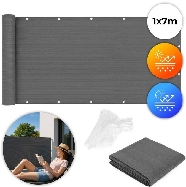 Osłona balkonowa ModernHome by Multistore z okuciami 100 x 700 cm siatka cieniująca + elementy instalacyjne szara (BP-202 GREY) - obraz 2
