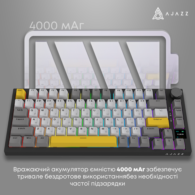 Беспроводная механическая клавиатура Ajazz AK820 PRO 75% Flying Fish Switch Black RGB (AK820PRO-FF-BGY) - изображение 15