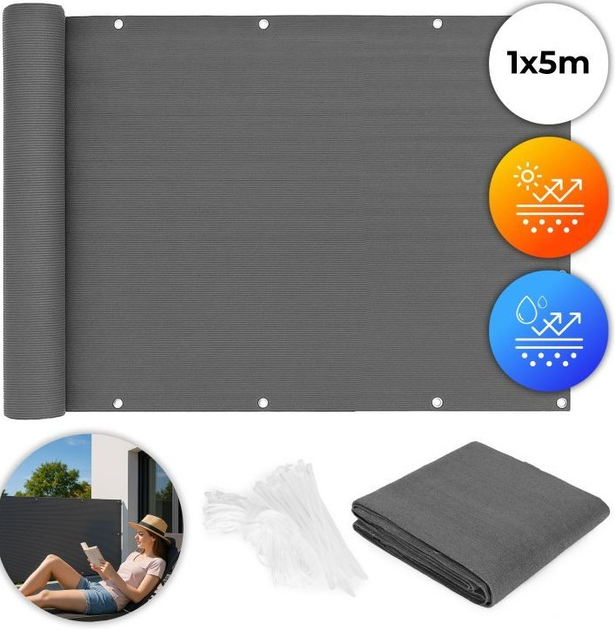 Osłona balkonowa ModernHome by Multistore z okuciami 100 x 500 cm siatka cieniująca + elementy instalacyjne szara (BP-200 GREY) - obraz 2
