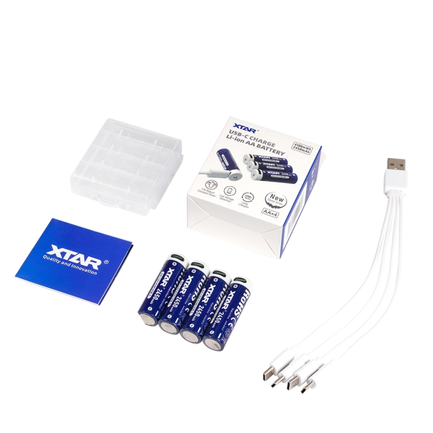 Акумуляторна батарея AA XTAR Blue PRO-C 1.5V Li-ion 4100mWh/2450mAh з USB Type-C та LED індикатором | мaкс. заряд - 0.5А / розряд - 2А | набір 4шт. у пласт. кейсі із шнуром x4 Type-C - изображение 6