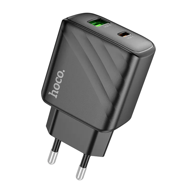 Сетевое зарядное устройство адаптер Hoco CS23A 1USB/1Type-C, 30W/3A, PD/QC европейская вилка Black - Фото 1 Сетевое зарядное устройство адаптер Hoco CS23A 1USB/1Type-C, 30W/3A, PD/QC европейская вилка Black - изображение 1