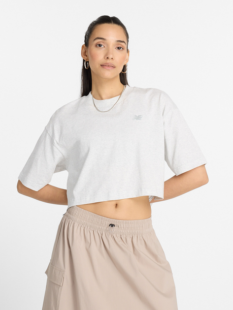 T-shirt damski bawełniany oversize New Balance Logo Relaxed WT43536 M Jasnoszary (197376701287) - obraz 1