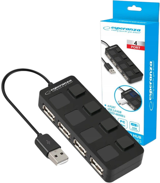 USB-хаб Esperanza EA161 4x USB 2.0 Black (5901299959909) - зображення 2