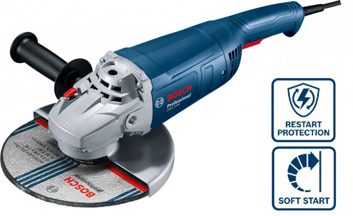 Профессиональная угловая шлифмашина (болгарка) Bosch GWS 2200 : 2200 Вт, 6500 об/мин, диск 230 мм - Фото 3 Профессиональная угловая шлифмашина (болгарка) Bosch GWS 2200 : 2200 Вт, 6500 об/мин, диск 230 мм - изображение 3