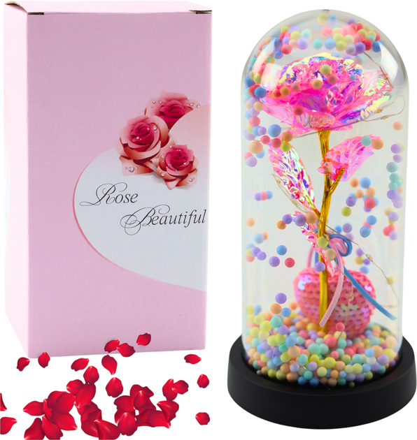 Wieczna róża w kolbie Lena Toys Led różowa z serduszkiem i kuleczkami 21x11 cm (5905991037309) - obraz 2